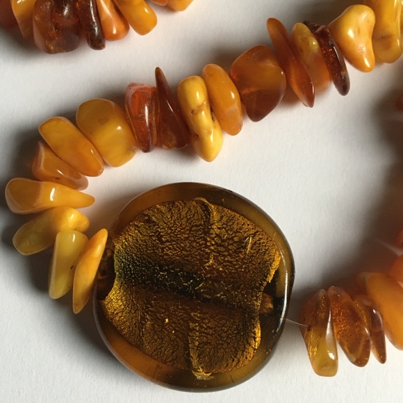 Vintage Amber Necklace with Glass Pendant, 20.5 Inches - Picture 6 of 8